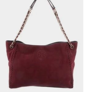 Suede burgundy Tory Burch shoulder bag